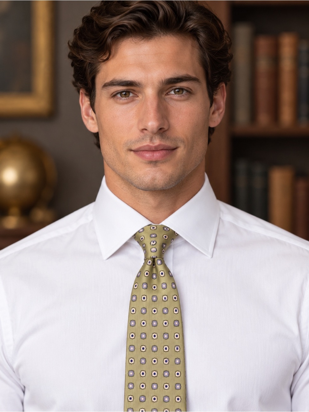 Petronius Sage Green Geometric Patterned Silk Tie